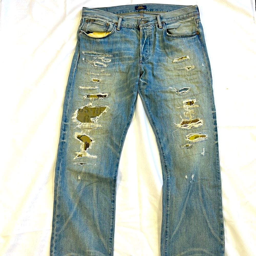 Polo RL damaged denim. Size 35 wide leg. Excellent condition.